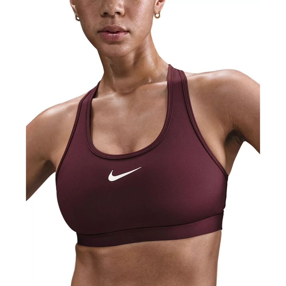 Nike Dri Fit Swoosh Padded Sports Bra Medium Support Racerback Burgundy Large